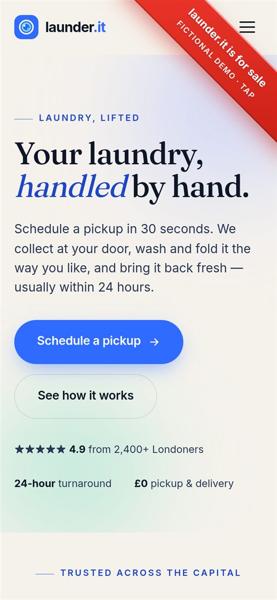 launder.it concept website shown on a phone