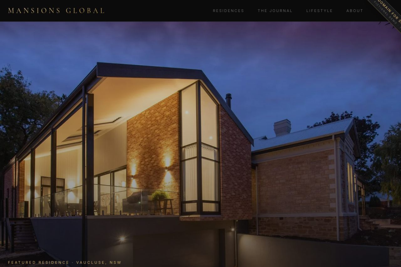 mansionsglobal.com.au concept website shown on a laptop