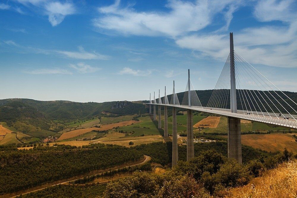 The Millau Viaduct, the tallest bridge in the world, rising through cloud